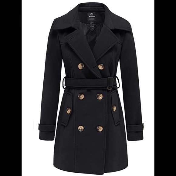 New Women's Double Breasted Trench Coat Pea Coat Winter Mid-Long with Belt